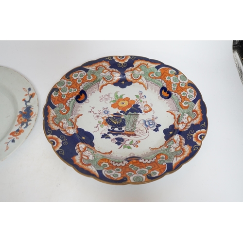 427 - Two late 18th century pearlware Prattware plates, a Chinese export plate and an ironstone plate, lar... 