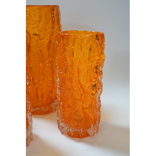 436 - A pair and two other Whitefriars bark vases in tangerine, tallest 24cm