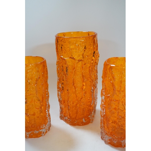 436 - A pair and two other Whitefriars bark vases in tangerine, tallest 24cm