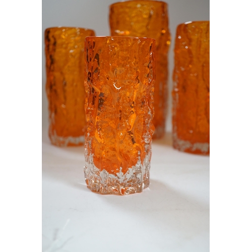 436 - A pair and two other Whitefriars bark vases in tangerine, tallest 24cm