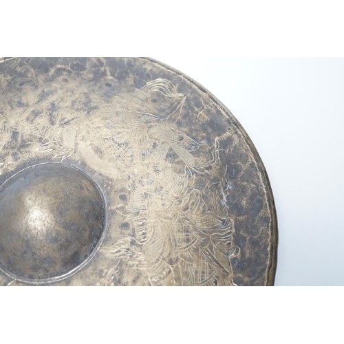 464 - An Indonesian silver plated gong and beater, gong 33cm diameter