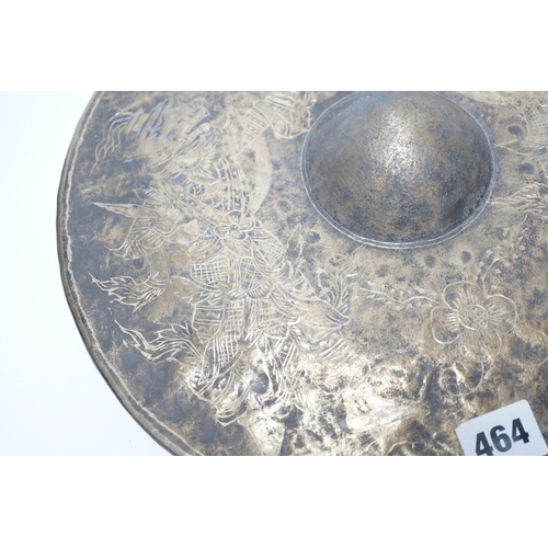 464 - An Indonesian silver plated gong and beater, gong 33cm diameter