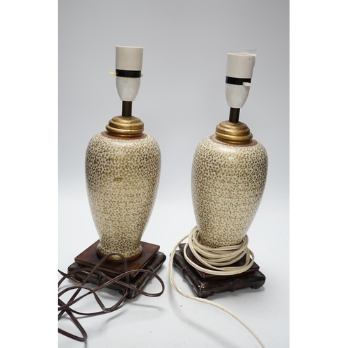 466 - A pair of Japanese Satsuma vases mounted as lamps, total height including lamp fittings 31.5cm... 