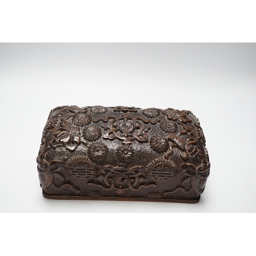 467 - A Burmese carved teak box, early 20th century, 25cm  wide x 13cm deep