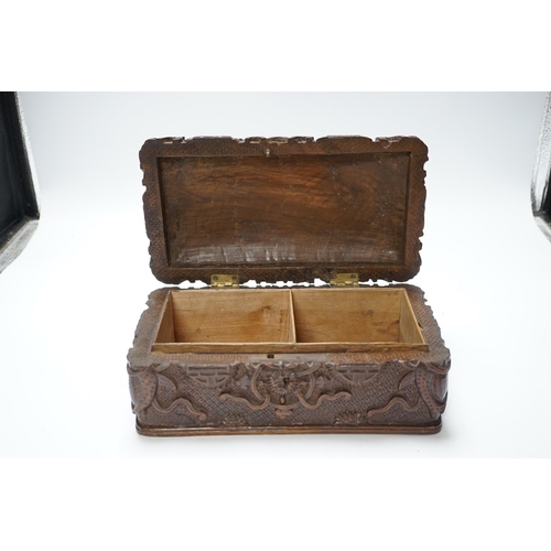 467 - A Burmese carved teak box, early 20th century, 25cm  wide x 13cm deep