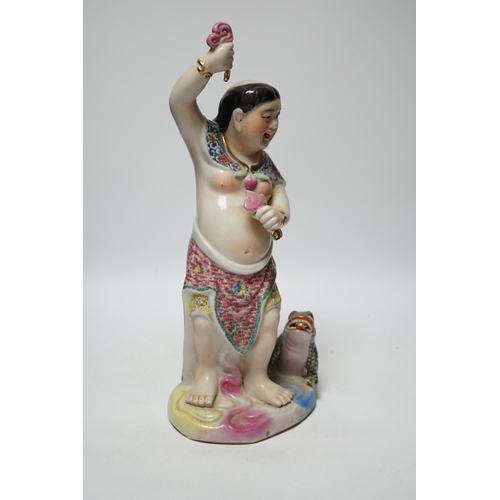 482 - A Chinese famille rose porcelain figure of Liu Hai, stamp to base, 39cm