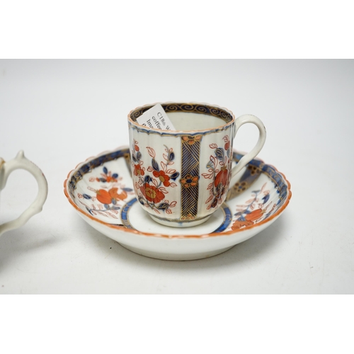 484 - A Worcester  low Chelsea ewer milk jug, c.1770 and a Worcester Japan pattern coffee cup and saucer... 