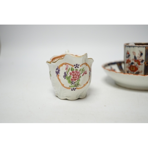 484 - A Worcester  low Chelsea ewer milk jug, c.1770 and a Worcester Japan pattern coffee cup and saucer... 