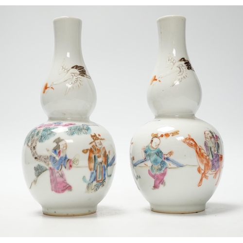 495 - A pair of Chinese double gourd shaped vases and a small ginger jar, vases 15cm  (3)