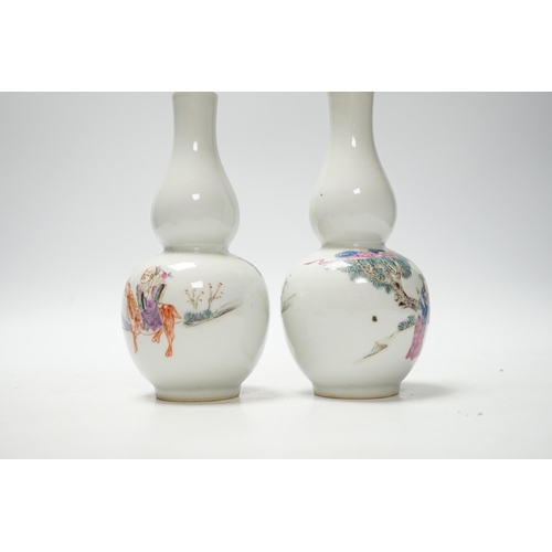 495 - A pair of Chinese double gourd shaped vases and a small ginger jar, vases 15cm  (3)