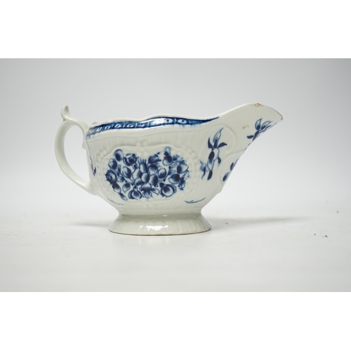 498 - A Worcester blue and white sauceboat, circa 1770, 17cm long