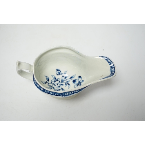 498 - A Worcester blue and white sauceboat, circa 1770, 17cm long