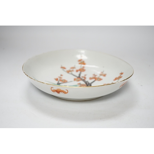 499 - A Chinese enamelled porcelain prunus saucer dish, Guangxu six character mark and of the period (18... 