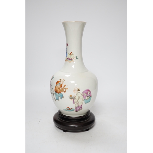 501 - A Chinese famille rose vase, on hardwood stand, 26cm