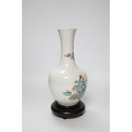 501 - A Chinese famille rose vase, on hardwood stand, 26cm