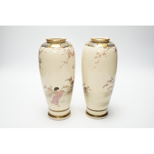 505 - A pair of Japanese Satsuma pottery vases, early 20th century, 22cm