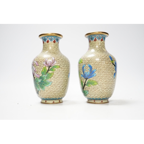 509 - A pair of Chinese cloisonné enamel vases, 13cm