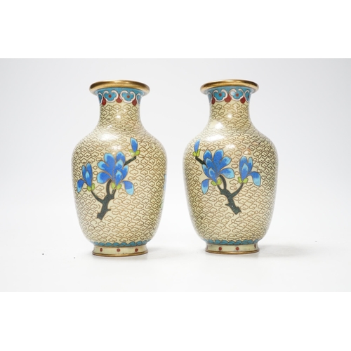 509 - A pair of Chinese cloisonné enamel vases, 13cm