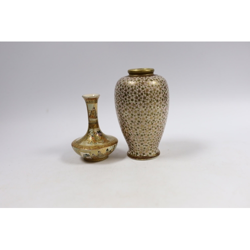 521 - Two Japanese Satsuma pottery vases, early 20th century, one decorated with flowers, largest 12cm hig... 