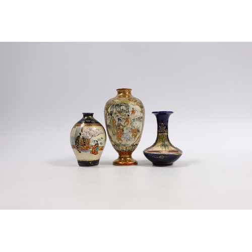 523 - A Japanese miniature Kutani vase and two Satsuma examples, largest 9cm high