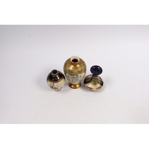 523 - A Japanese miniature Kutani vase and two Satsuma examples, largest 9cm high