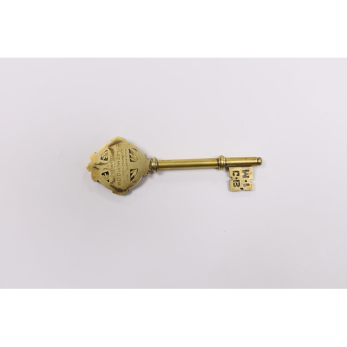 532 - A cased gilt presentation key for the Guard Bridge Memorial Institute 1914 to 1919, presented by the... 