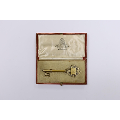 532 - A cased gilt presentation key for the Guard Bridge Memorial Institute 1914 to 1919, presented by the... 