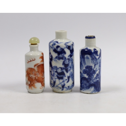 534 - Three late 19th century Chinese porcelain snuff bottles, tallest 8cm