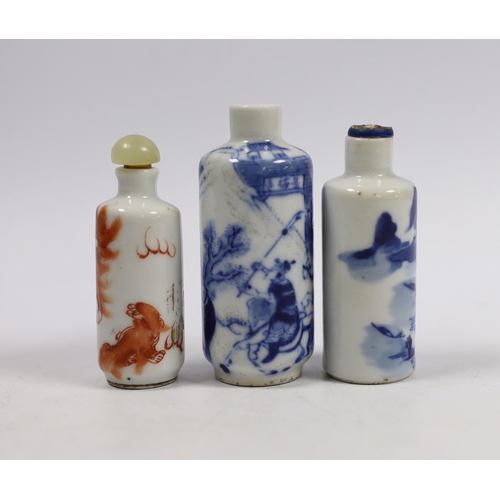 534 - Three late 19th century Chinese porcelain snuff bottles, tallest 8cm