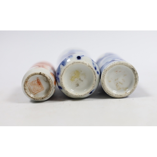 534 - Three late 19th century Chinese porcelain snuff bottles, tallest 8cm