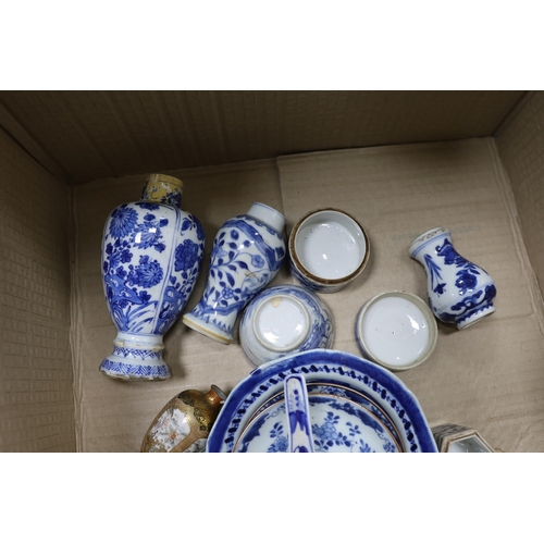 539 - A group of Chinese blue and white vases, box and tea wares, Kangxi to 19th century and other ceramic... 