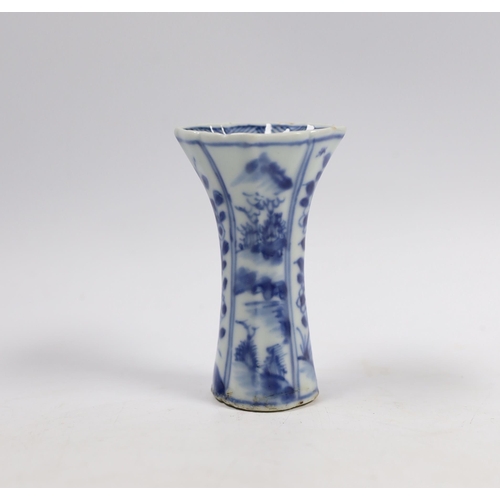 557 - A Chinese Kangxi blue and white miniature vase, 9.5cm