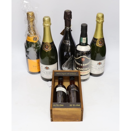 583 - A bottle of Champagne Colin grand cru, Veuve Clienquot, two bottles of Champagne Veuve Bernard, a bo... 