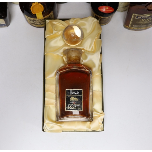 584 - A bottle of Harrods Whisky, 12 years old, two bottles of Janneau VSOP Grand Armagnac, a bottle of Gr... 