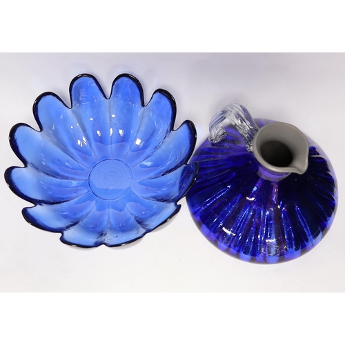 585 - A group of glassware including Small Tiffany vase, two Baccarat dishes and a large blue glass fruit ... 