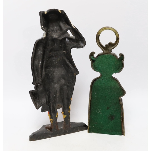 587 - Two door stops including a cast iron Mr Pickwick and brass Lincoln Imp, largest 36cm high