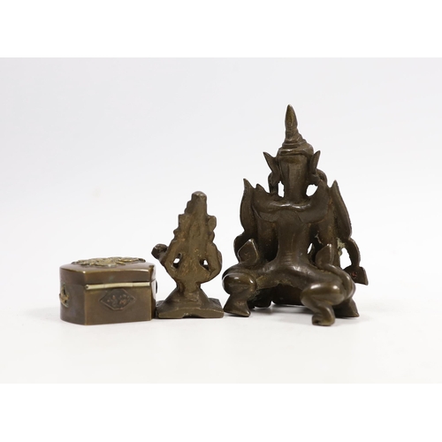 598 - A Japanese mixed metal Vesta case modelled as an oni, a similar box, a Thai bronze figure and an Ind... 