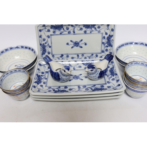 601 - A group of Chinese blue and white porcelain, dishes 24cm wide