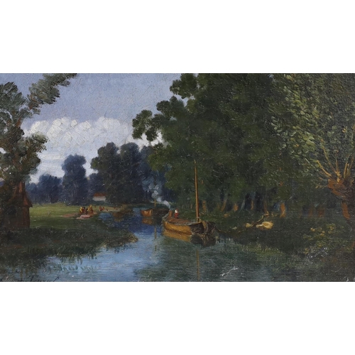 689 - Augustin Toursel (French, 1812-1853), pair of oils on canvas, Churchyard and Riverscape, signed, eac... 