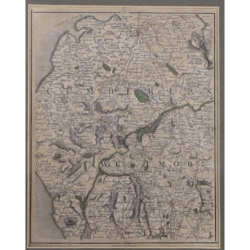 691 - John Cary (1754-1835), 18th century hand coloured engraving, map of  Cumbria and Westmorland, publ. ... 