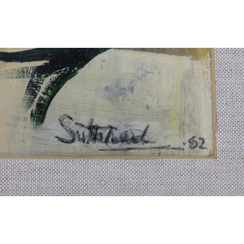 699 - Sutherland (20th. C), abstract oil, Leaves, signed and indistinctly dated, possibly '62, 31 x 21cm... 