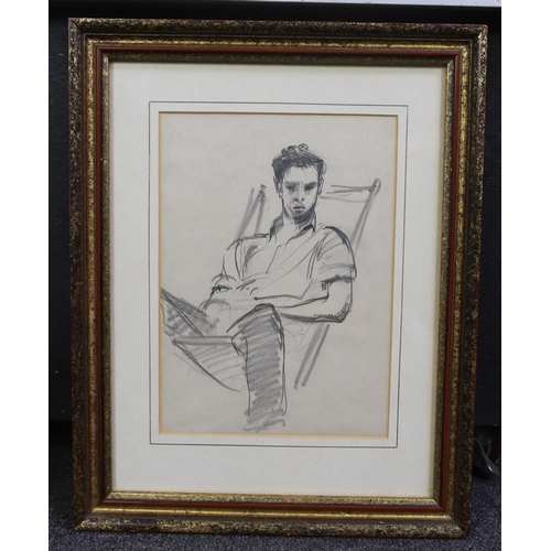 713 - Attributed to Augustus John (1878-1961), pencil drawing, Portrait of a man in a deckchair, said to b... 