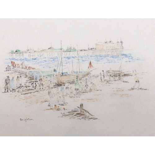 714 - R. Maher (20th. C), set of six crayon and pencil sketches, Brighton views including West Pier and Bl... 