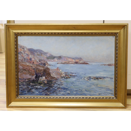 718 - S. N. Kerling, impasto oil on canvas, Coastal landscape, signed and indistinctly dated, 34 x 54cm... 