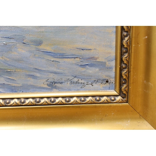 718 - S. N. Kerling, impasto oil on canvas, Coastal landscape, signed and indistinctly dated, 34 x 54cm... 