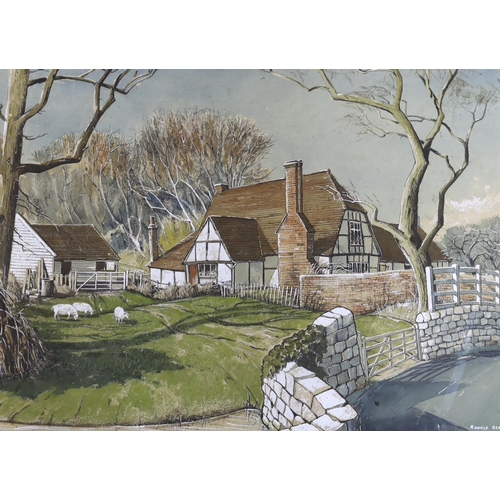 723 - Ronald Dean (1929-2023), two heightened watercolours, Free Range and Tilford Cottage, each signe... 