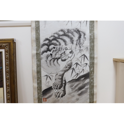 728 - Hayashi Michkiken (Japanese late 20th century),  watercolour scroll painting depicting a tiger and b... 