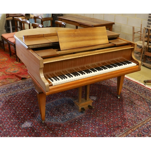 74 - A mid 20th Cecilian & Co mahogany baby grand piano retailed by Harrods Ltd