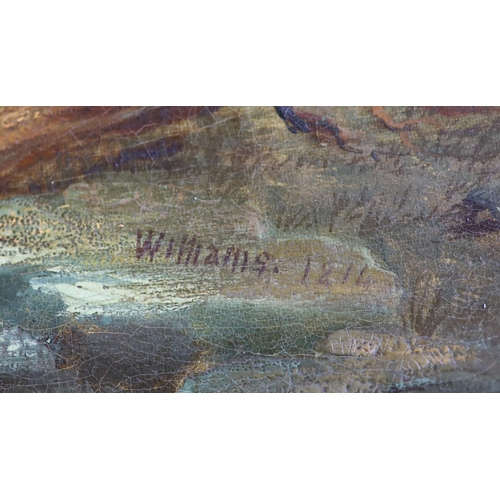 753 - Williams (18th / 19th. C), oil on canvas, Rural landscape with woodlanders, signed and dated 1814, h... 