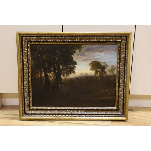 763 - After Copley Fielding (1787-1855), oil on canvas, Woodland clearing before castle ruins, unsigned, 4... 